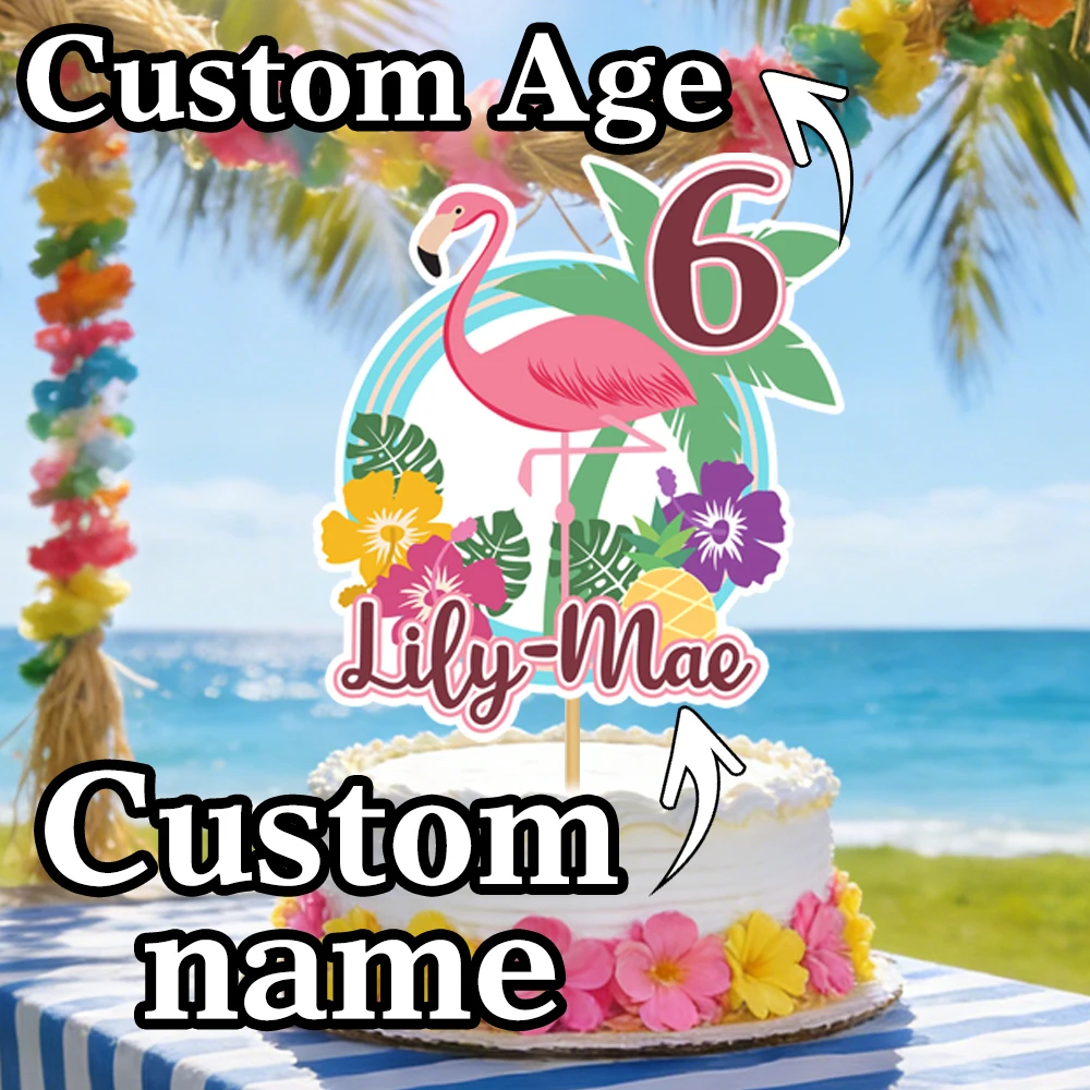 1/2/3 Stück personalisierter hawaiianischer Kuchenaufsatz mit individuellem Namen und Alter für tropische hawaiianische Luau-Geburtstagsparty-Dekoration
