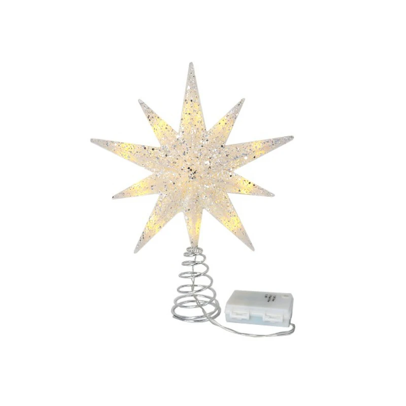 

Christmas tree top star, snowflake tree top star with light, ten-pointed star tree top star