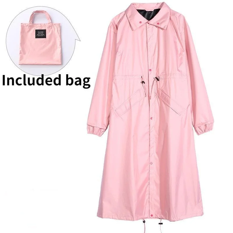 Women Long Raincoat Waterproof Rain Jacket with Hood Zipper and Pockets Outdoors