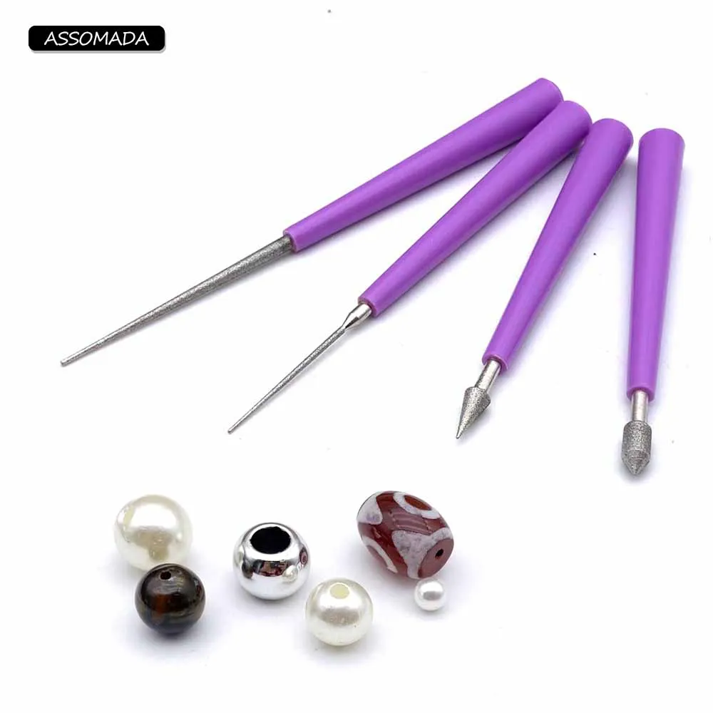 4pcs Round Hole Expander Grinding Needle Type Diamond File For Pearls Crystals Jade Enlarge Hole Jewelry Making Supplies