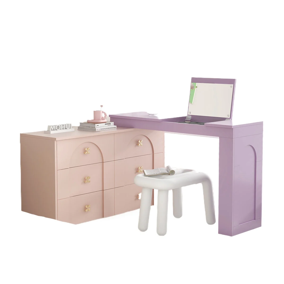 

New arrival dopamine dresser, bedside chest of drawers, storage cabinet, cherry blossom powder, smart mirror, clamshell