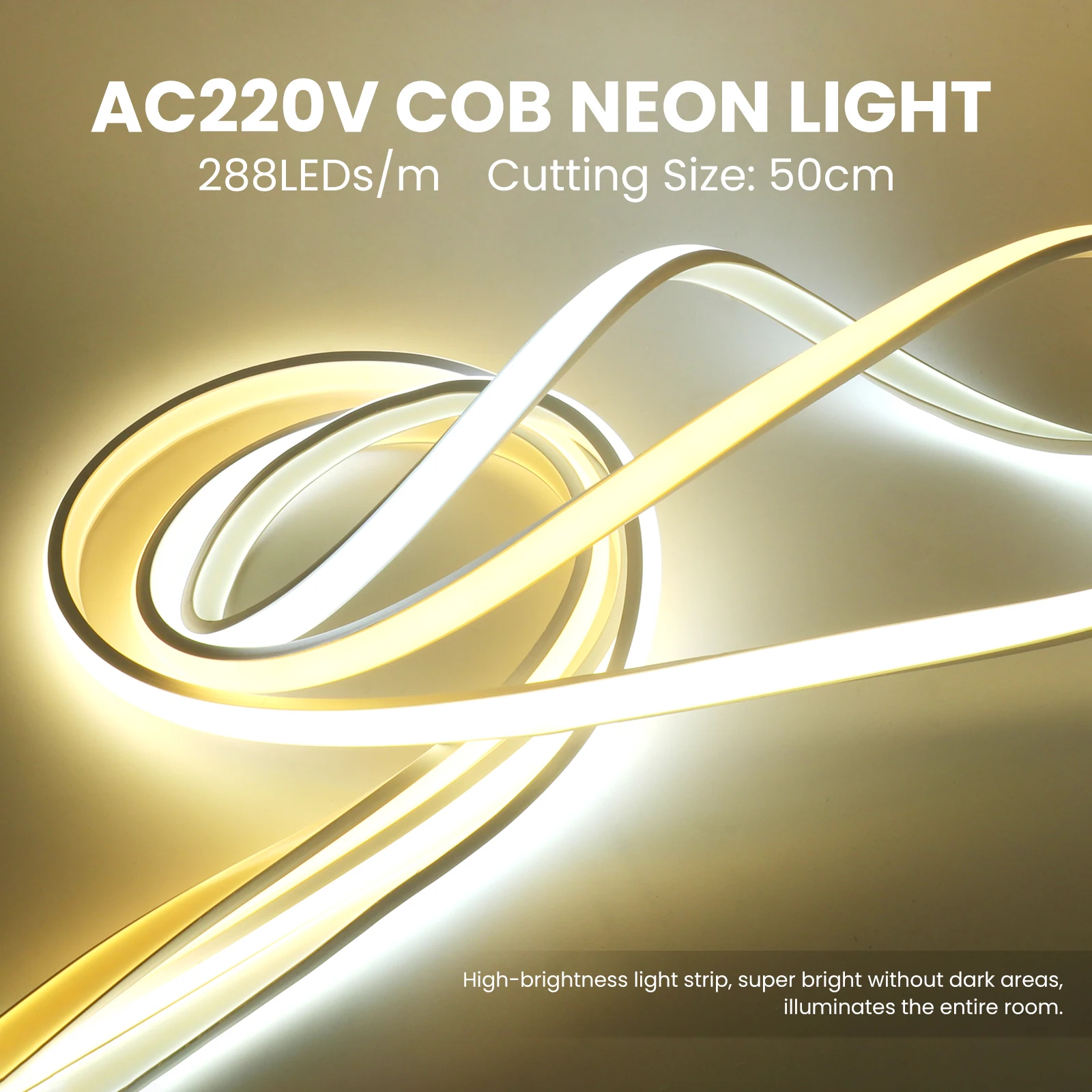 220V COB LED Strip Light Flexible LED Tape Ribbon 288LEDs/M High Density Linear Light Waterproof Rope Light for Home Decoration