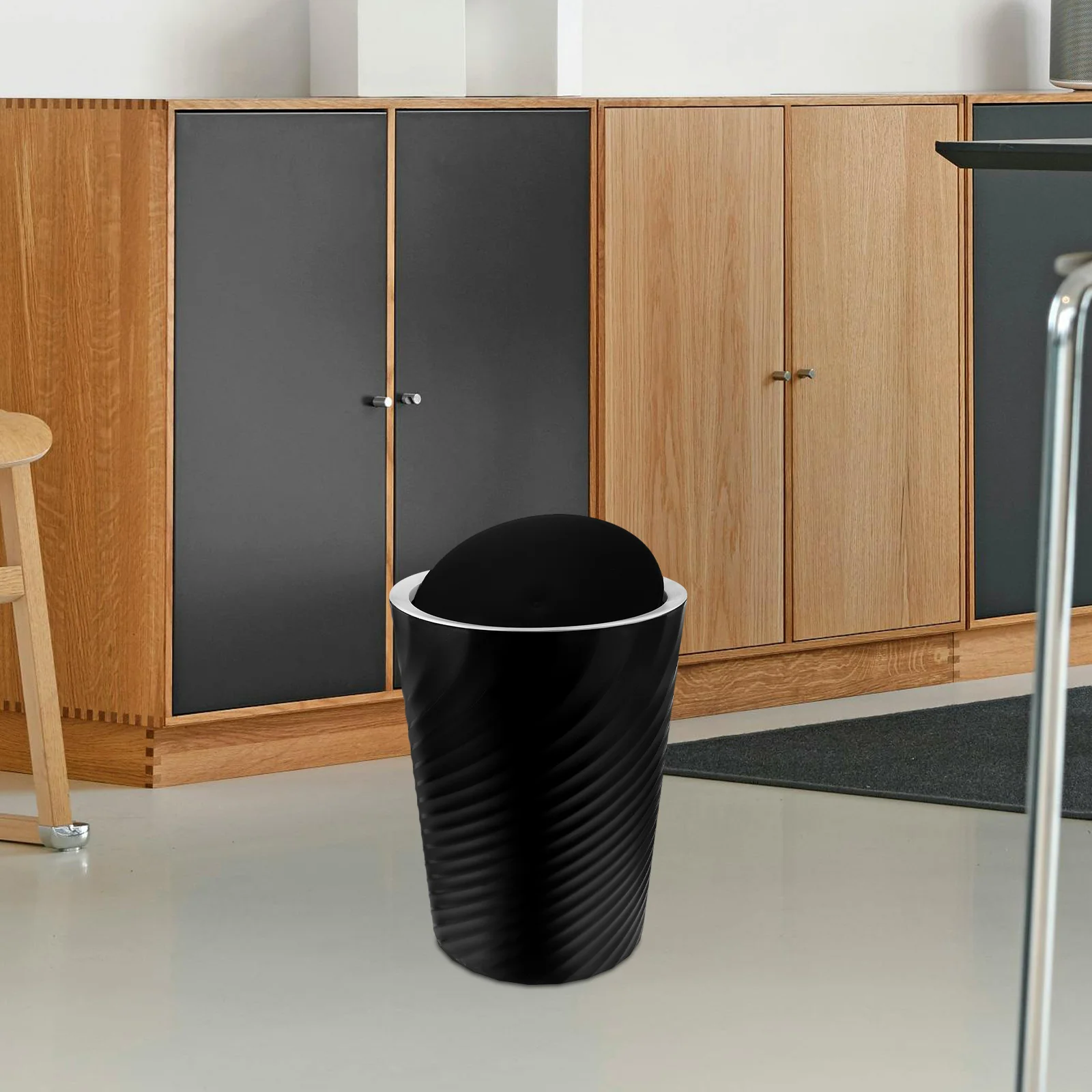 

Trash Cans for Bedroom Threaded Garbage Bin No Cover Plastic Small Black Large Capacity Bins Office