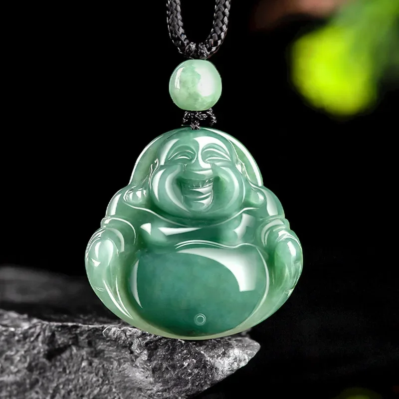 Jiale/ Natural Jadeite Carving Maitreya Buddha Jade Emerald Pendant Necklace Fine Jewelry Send Mother To Girlfriend Gift Amulet