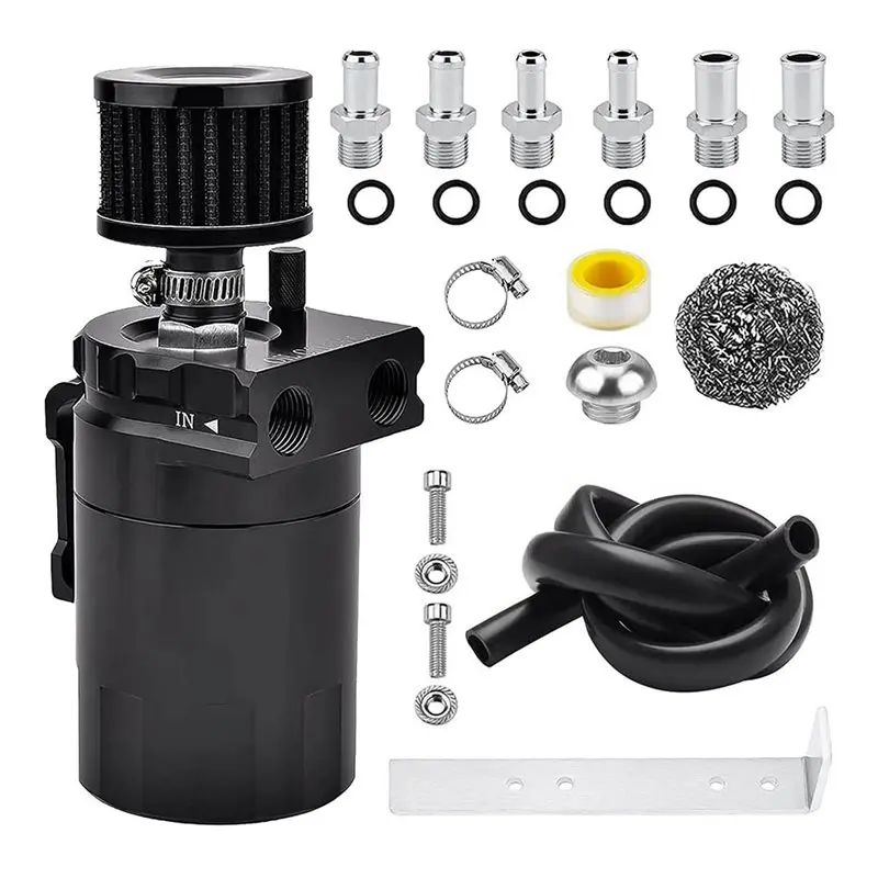 

Universal Oil Can Kit 300Ml Aluminum Alloy Oil Recovery Intake Can Air Filter Air Oil Separator Tank Reservoir Kit