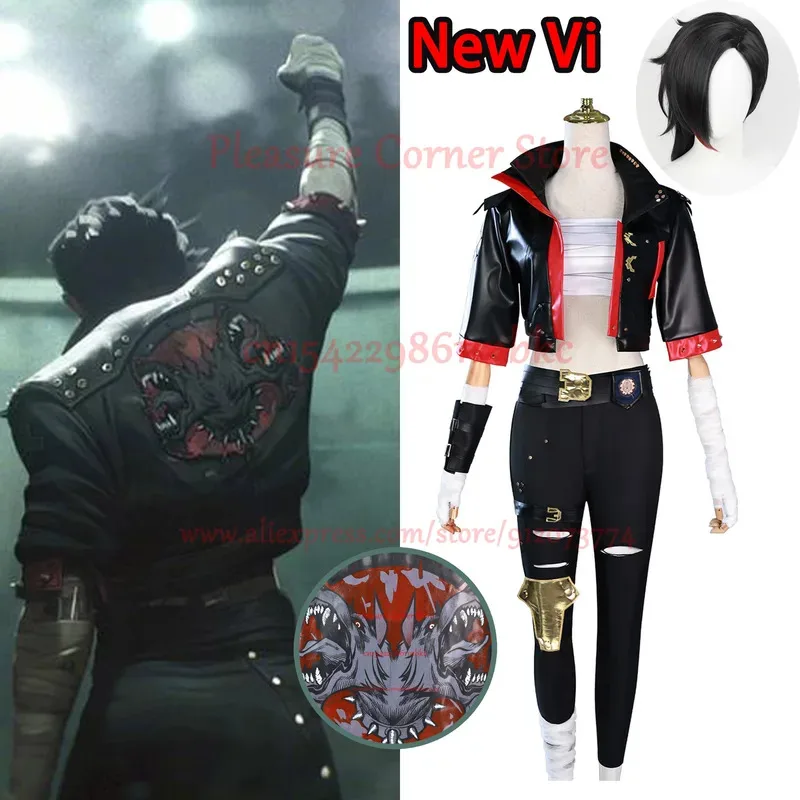 

In Stock Game LOL Arcane 2 Underground Fighter VI Cosplay Costume Arcane Black Vi Cosplay Wig Outfis Uniforms Outfit Suits