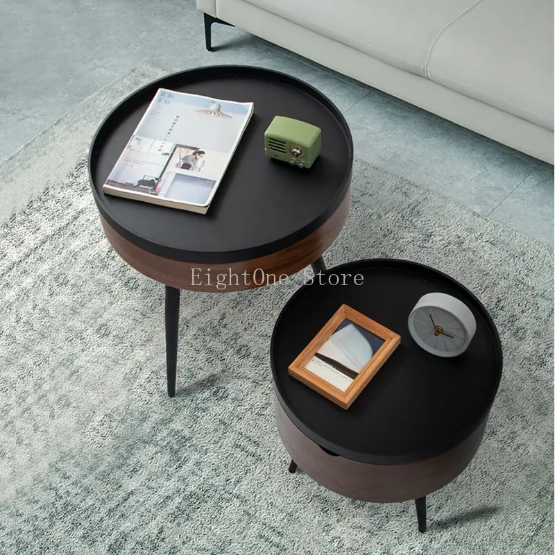 Multi functional bucket sofa tea table side cabinet health environmental protection solid wood small round table light luxury st