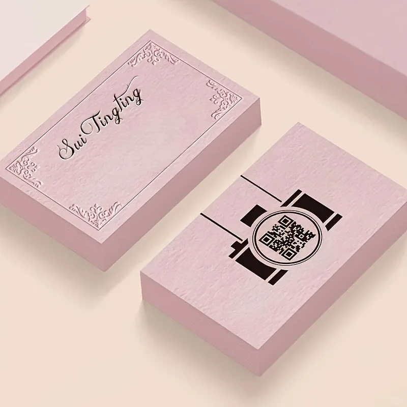 

500PCS Custom Pink Business Cards QR Code Print Free Design Fast Ship For Beauty Salon & Small Business