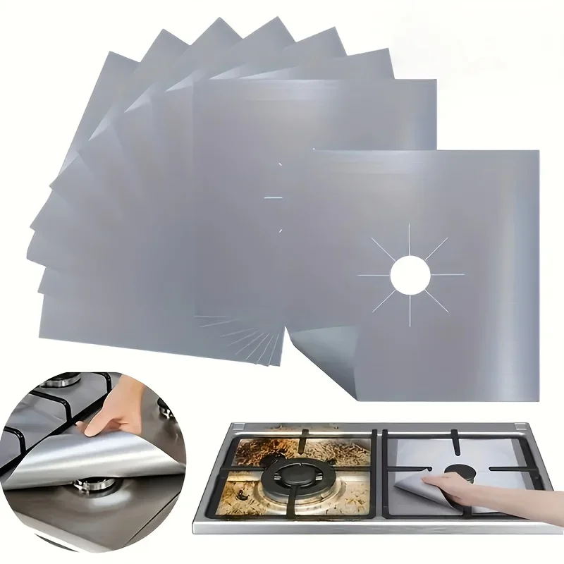 12Pcs Aluminum Foil Gas Stove Protector Liners Disposable High Temperature Resistant Oil Stain Proof Cuttable Stove Pad