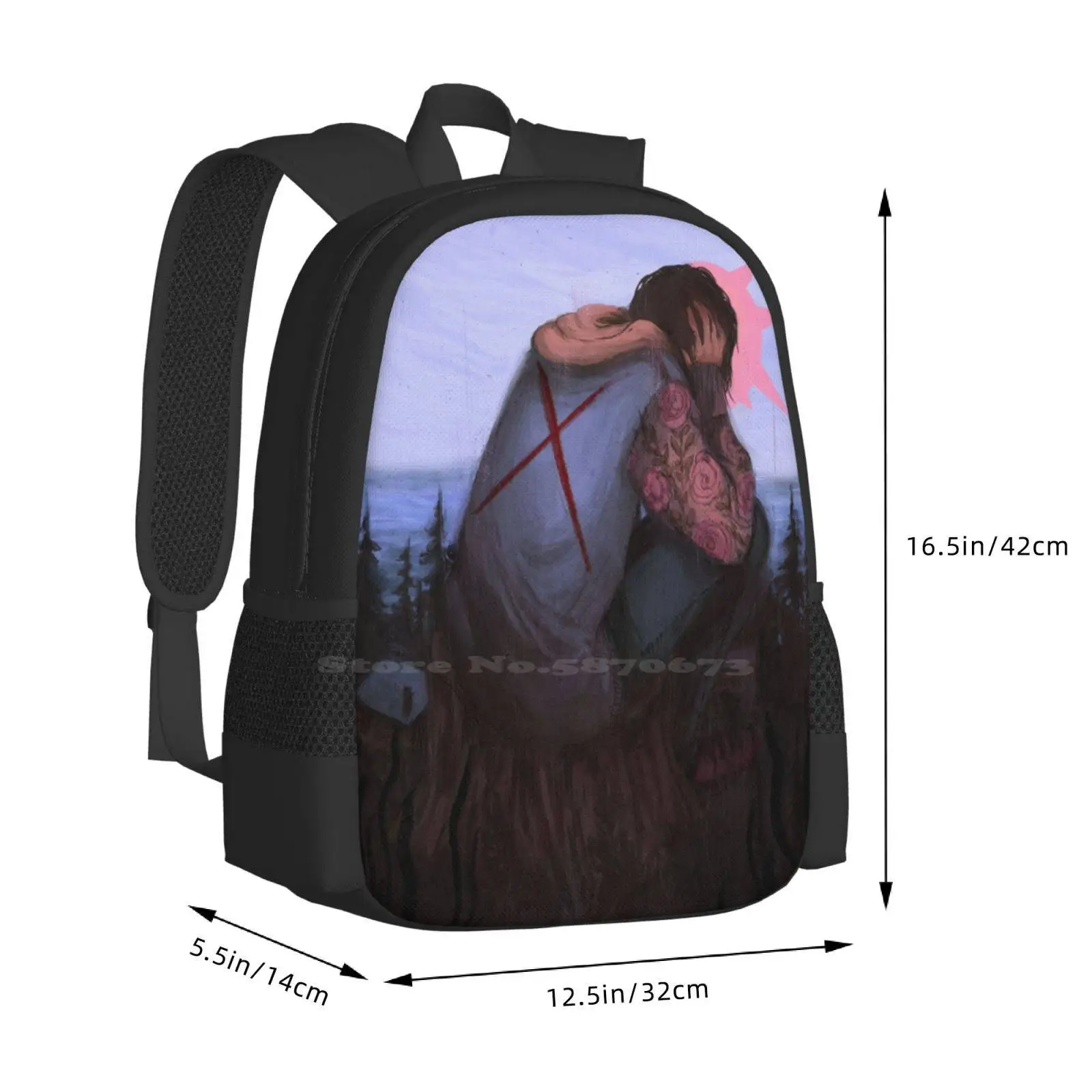 Mochila pesada con hombros descubiertos, bolso de moda, boceto de garabatos pesado, gran oferta