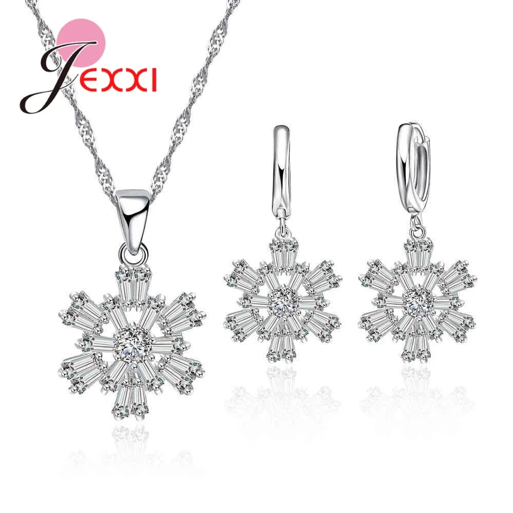 

Модные корейские стильные комплекты ювелирных изделий из стерлингового серебра 925 пробы, ожерелье/кулон/серьги, блестящие комплекты с цирконом AAA + для женщин и девочек