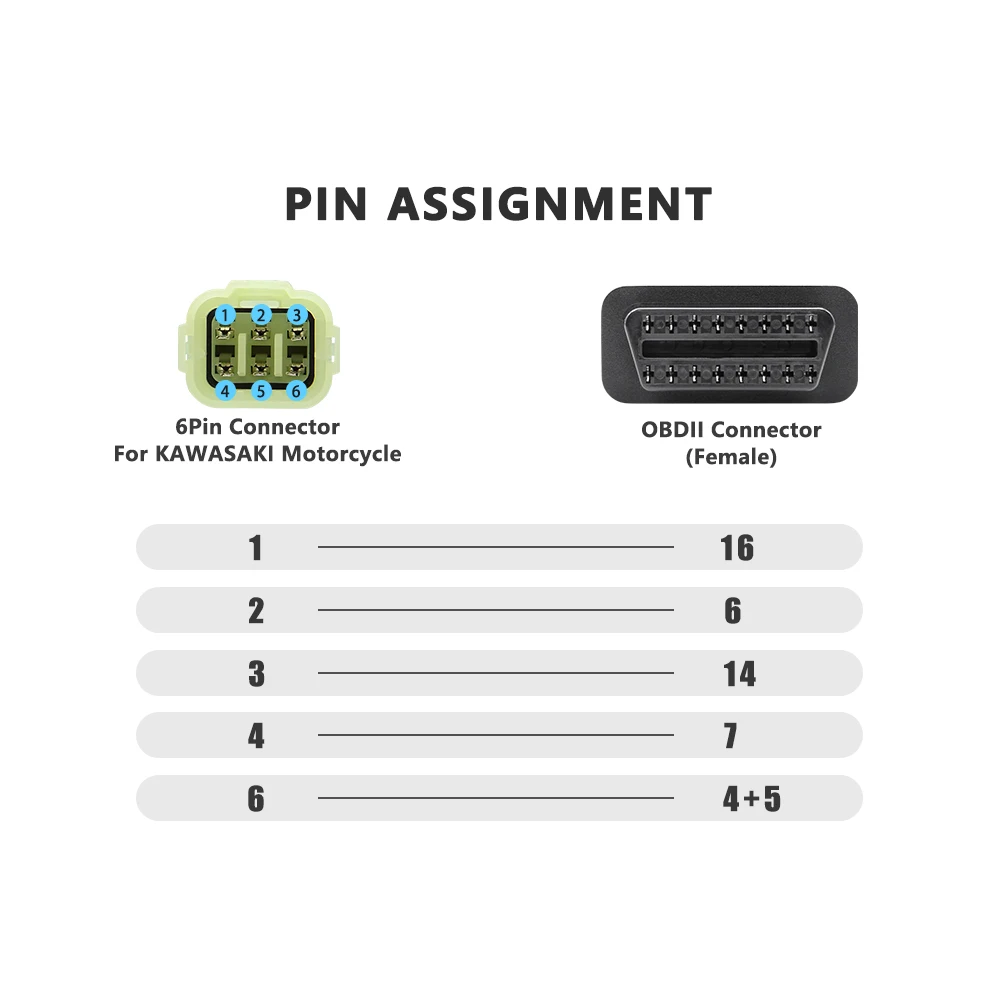 For Kawasaki 6 Pin to 16 Pin OBD2 Diagnostic Cable Adapter for Motorcycle Moto Scanner Extension Connector Adapter Tool