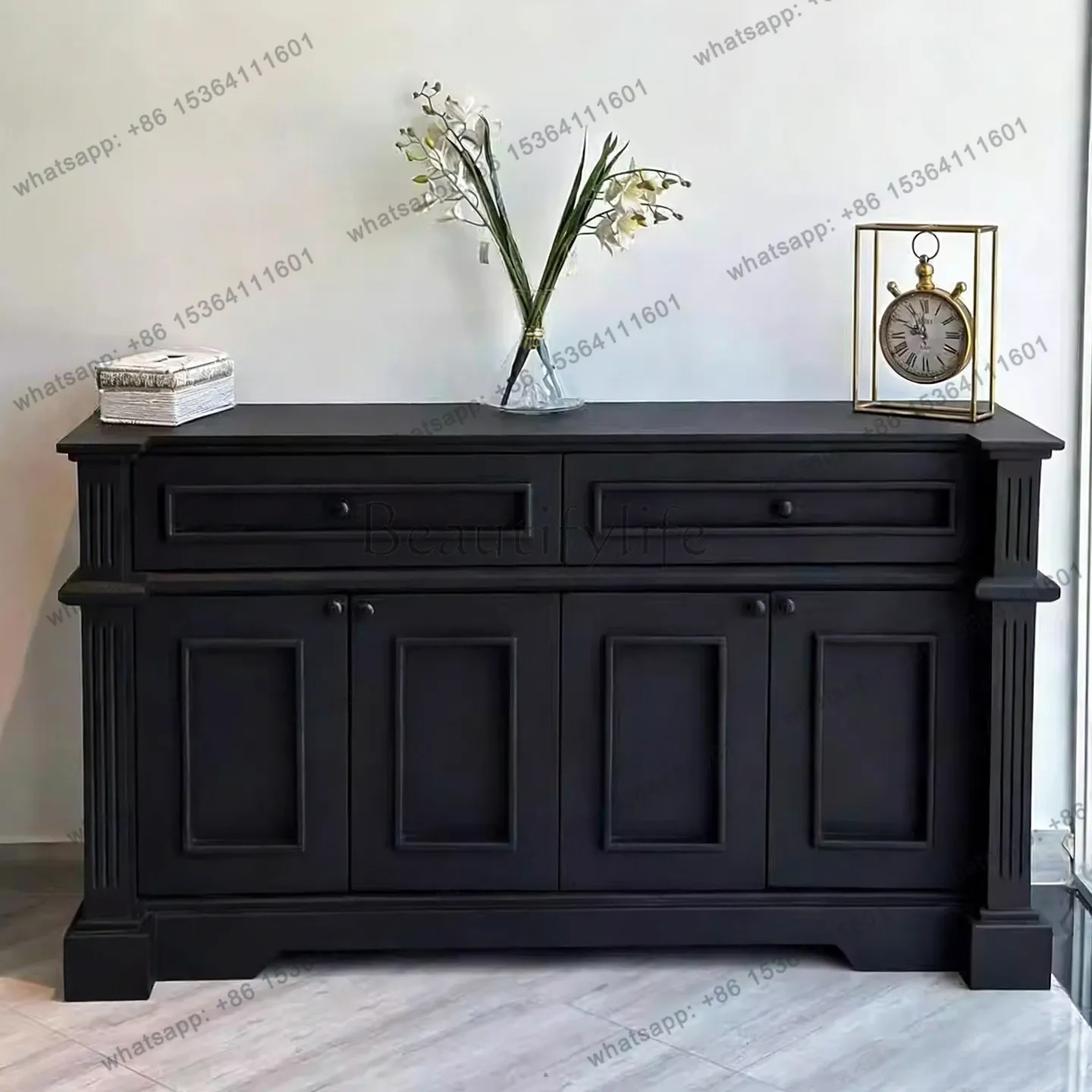 

Solid wood black locker designer side cabinet European classical style floor-to-ceiling