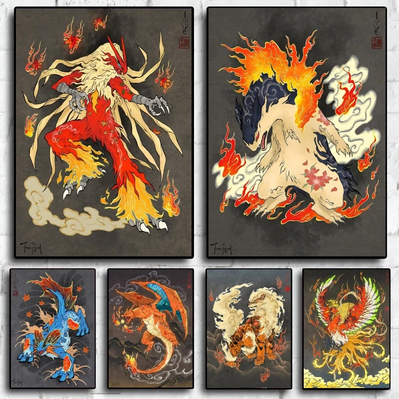 

Classic Anime Canvas Printing Pokemon Charizard Cartoon Figures Multiple Sizes Living Room Decor Poster Modern Home Picture