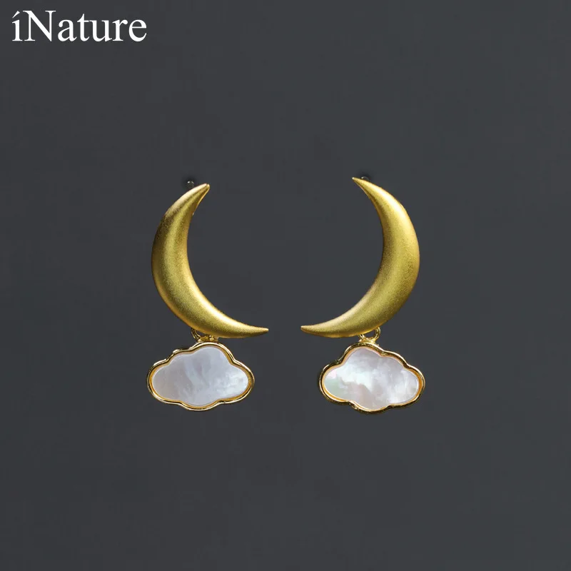 

INATURE Luxury 925 Sterling Silver White Shell Cloud Moon Stud Earrings For Women Girl Jewelry Gifts