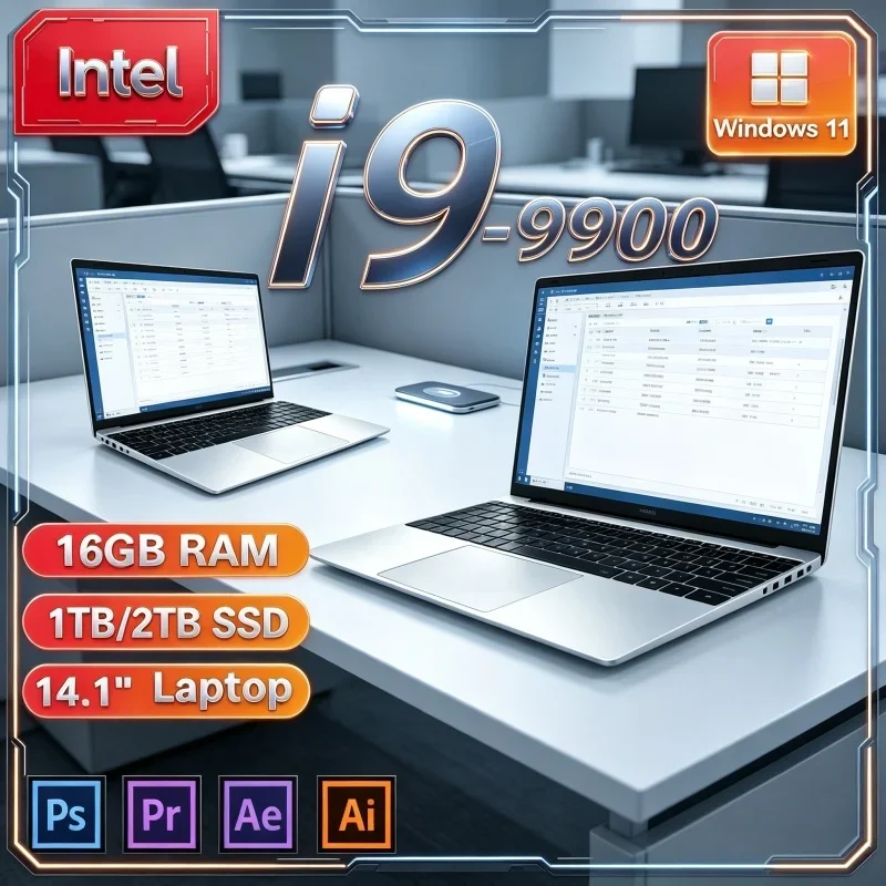 2026 New Hot Multitask 14.1" FHD IPS Laptop I9‑9900 120Hz Backlit KB 16/32GB RAM 2TB SSD Win11 Business Notebook