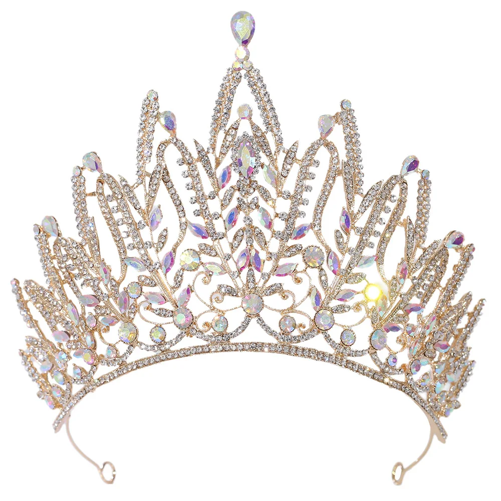 Baroque High Bridal Hair Crown Pageant Miss Tiaras Flower Headdress Bride Wedding Dress Diadem Hair Jewelry Accessories