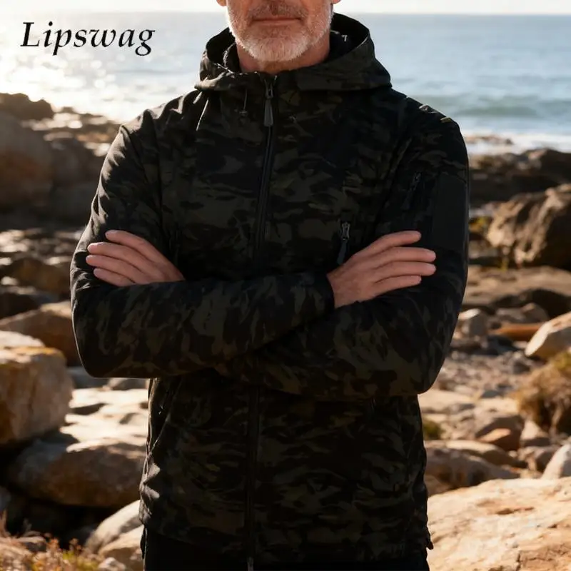 

Outdoor Casual Waterproof Windproof Jacket Men's Fall Winter Warm Zipper Hooded Coat Men Fashion Camouflage Print Hiking Jackets