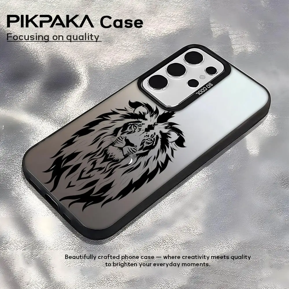 Custodia per telefono con disegno a mano leone per Samsung Galaxy S25 S24 S23 S22 S21 Ultra Plus Custodia rigida laser nera bianca viola