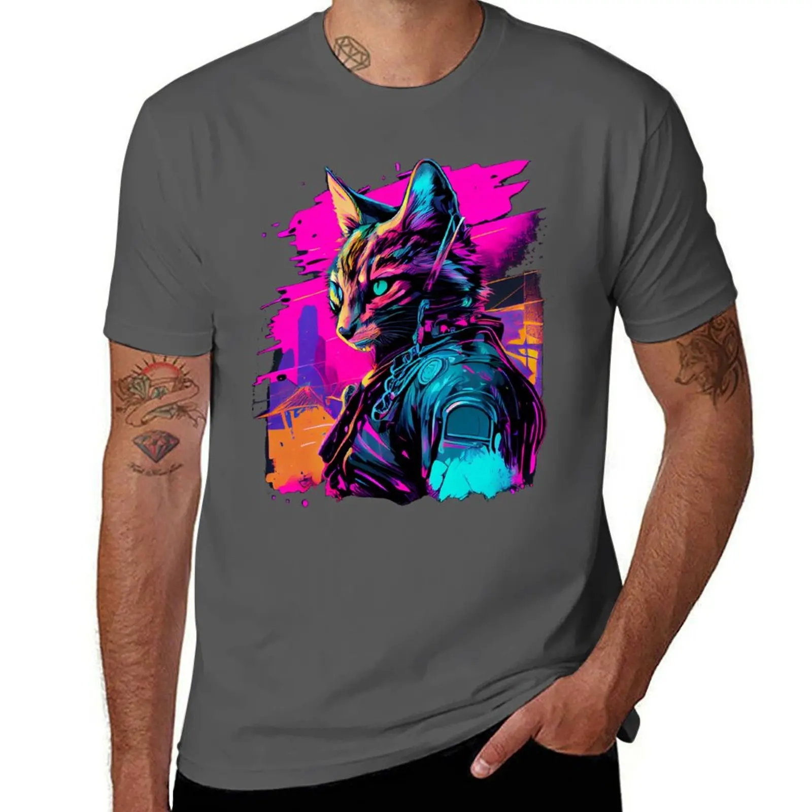 Camiseta Lynx Synthwave, camisetas para hombre ajustadas, camisetas para hombre, camisetas gráficas de marca de lujo de alta calidad para hombre