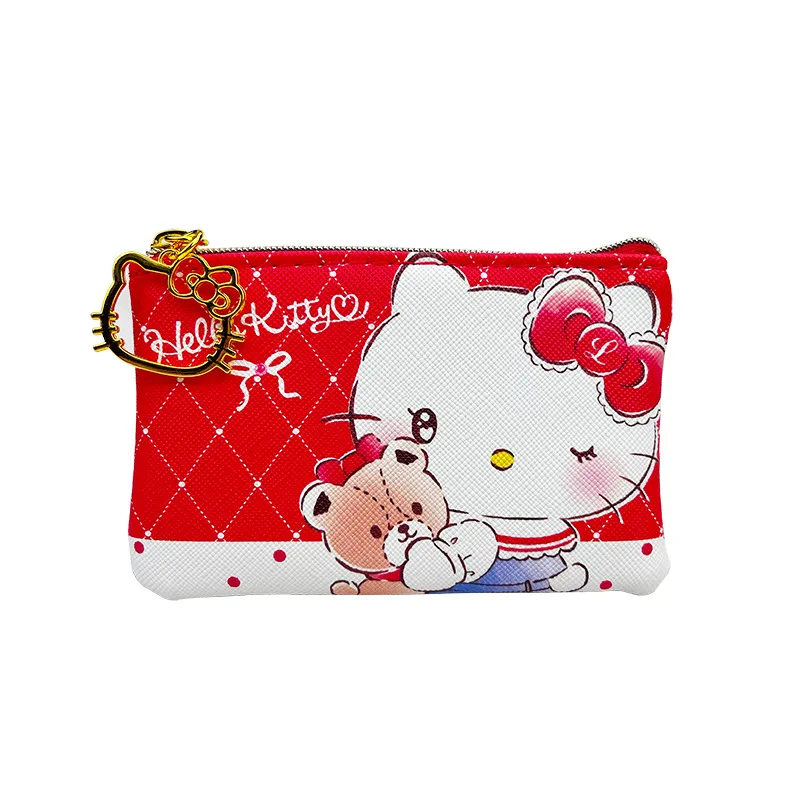 hello kitty cute wallet girls mini coin pouch zipper creative wallet clutch bag cartoon kawaii women birthday gift PU material