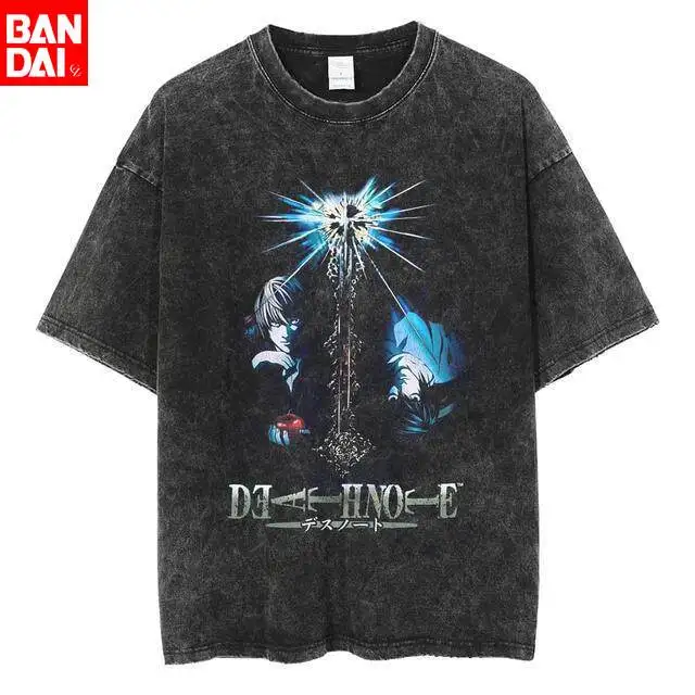 

Футболка Death Note L Lawliet Ryuk Throne в винтажном стиле с эффектом потертости, летняя, оверсайз, уличная одежда, с аниме-графикой, для мужчин и женщин, топы, коллекция 2026 года