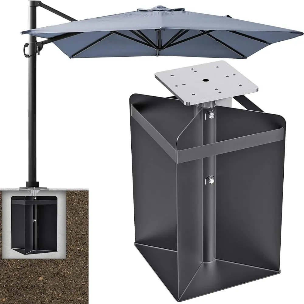 

Heavy Duty In-Ground Umbrella Base, All-Steel Ground Umbrella Stand, Universal Patio Umbrella Anchor, Space-Saver Design For
