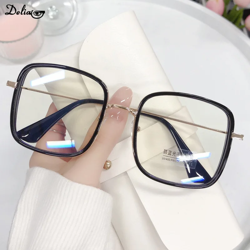 NewLarge Square Frame Woman Glasses Ins Girl Fashion Transparent Reading Glass High-definition Anti-blue Light Computer Eyeglass