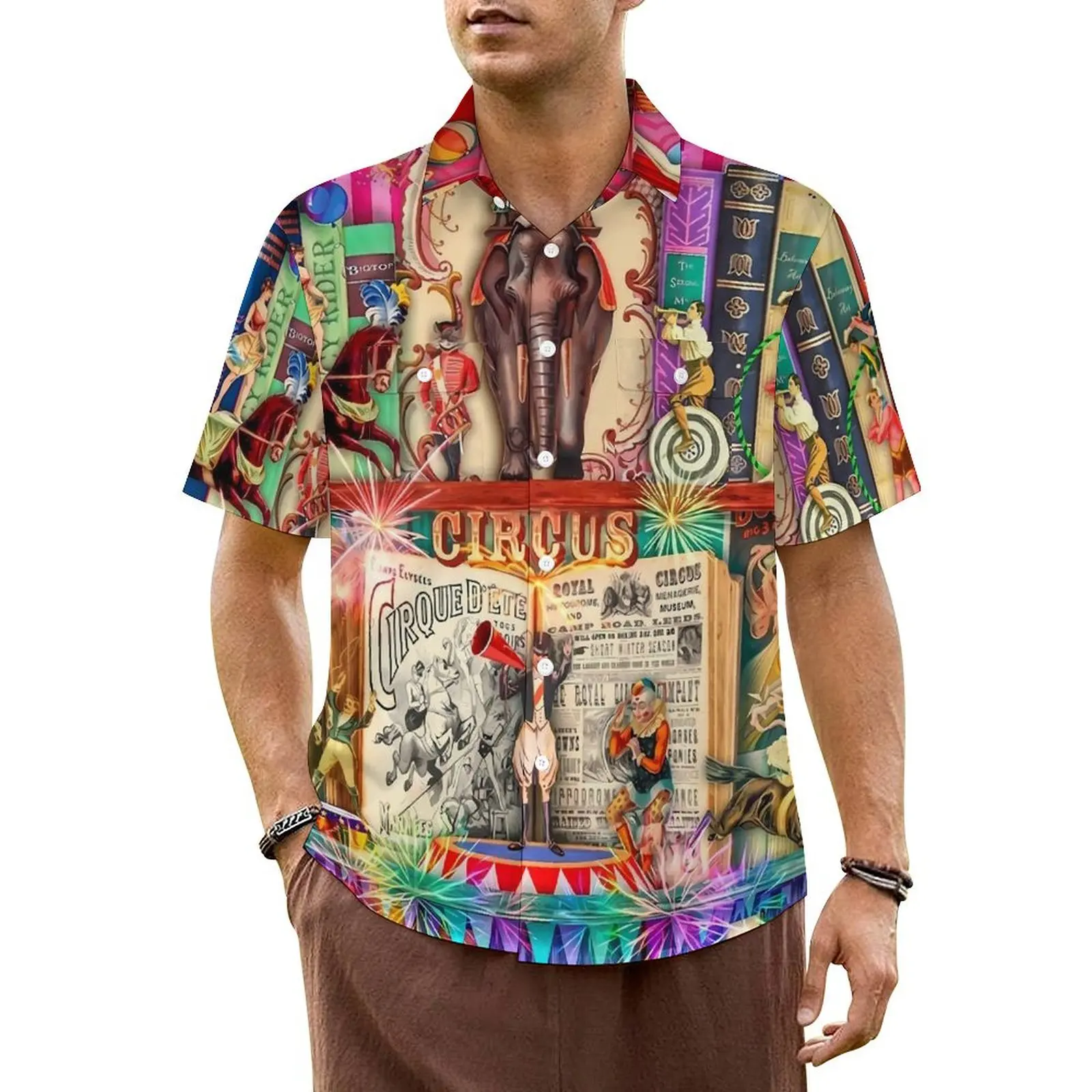 Library Casual Shirt The Marvelous Circus Novelty Hawaiian Shirts Men Short Sleeve Vacation Comfortable Custom Oversized Blouses