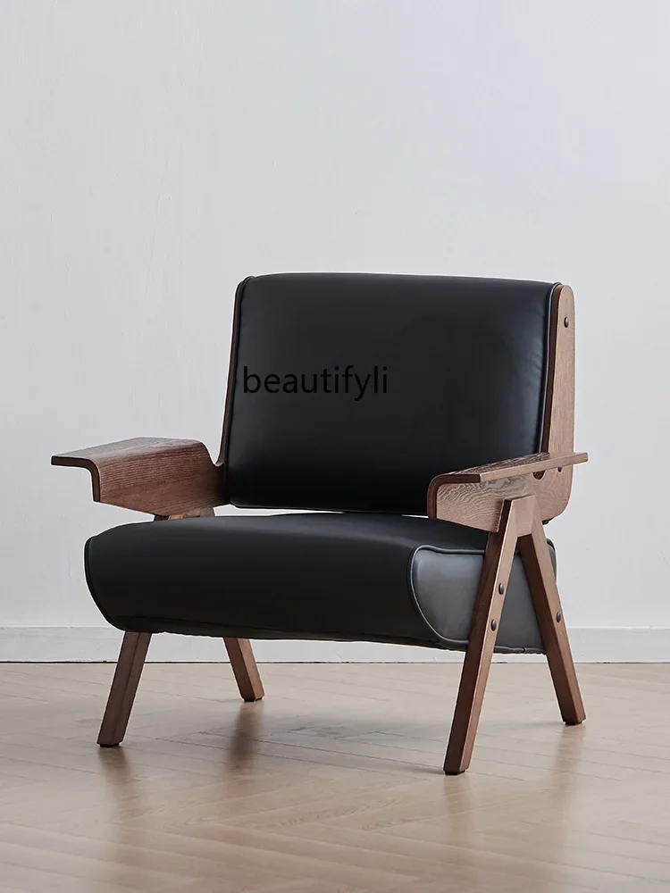 

Solid wood single sofa chair Italian light luxury minimalist household tiger chair living room balcony leisure chair