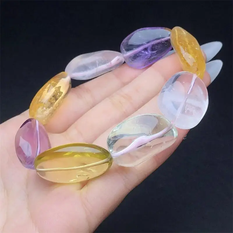 

Natural Freeform Crystal Quartz Bracelet Women Round Jade Stone Yoga Mala Beads Healing Jewelry Meditation Wristband Gift