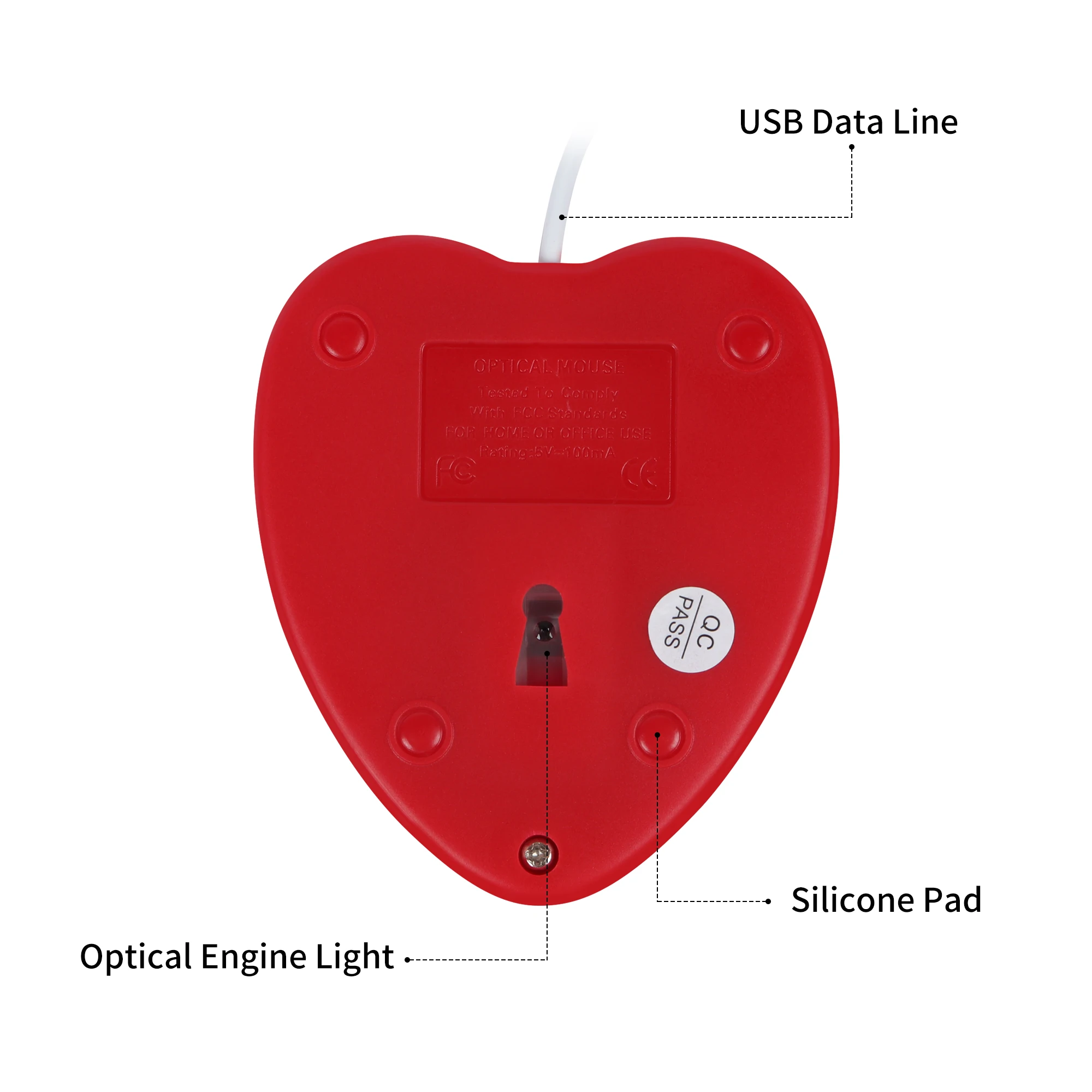 CHYI น่ารักหัวใจสีแดงออกแบบเมาส์ขนาดเล็กสำหรับสาวของขวัญแบบมีสาย USB เม้าส์1000 DPI 3D คอมพิวเตอร์ Mause สำหรับแล็ปท็อป PC