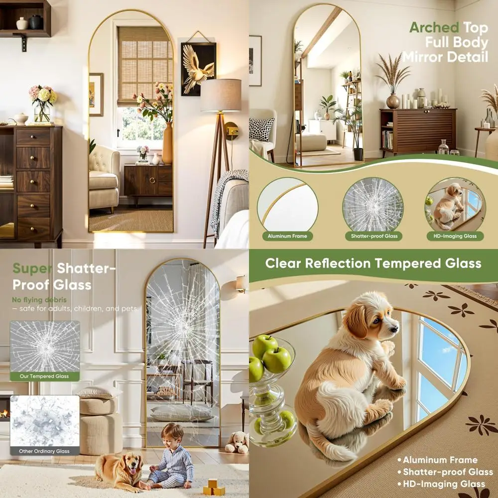 

Arched Floor Standing Full Length Mirror, 59 x 19 Body Mirror for Leaning Against Wall or Hanging
