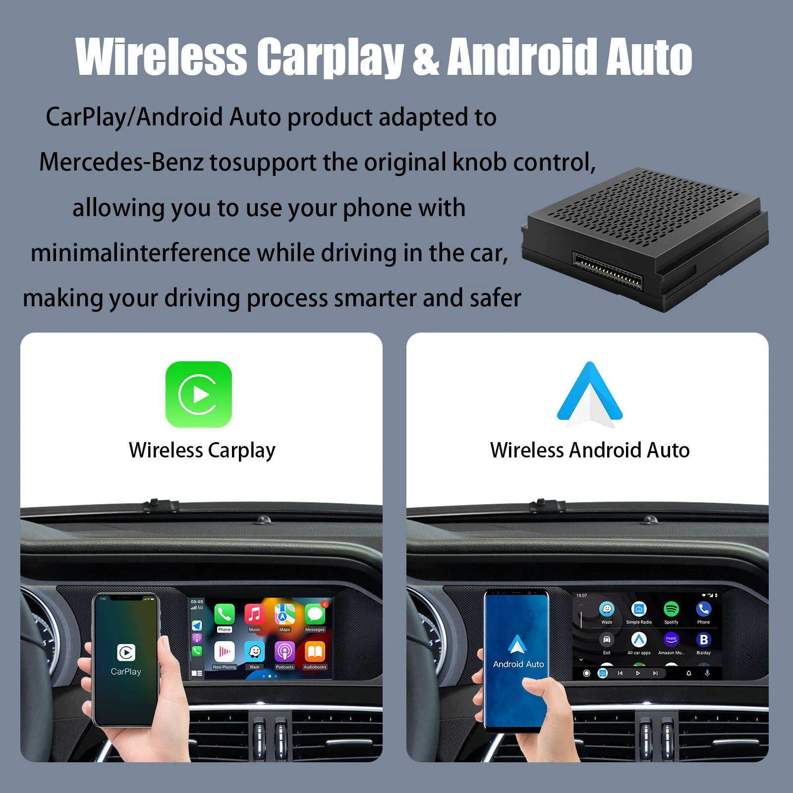 CARABC-Lecteur multimédia sans fil pour Mercedes Benz, Android, compatible avec les modèles A, B, C, E, CLA, GLA, GLK, ML, NTG4.5