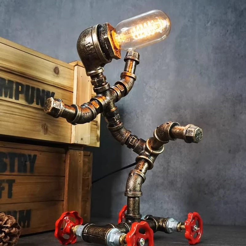 Creativity Robot LED Floor Lamp Retro Industrial Style Desk Lamp Bar Counter Coffee House Bedroom Bedside Decoration Art Fixture