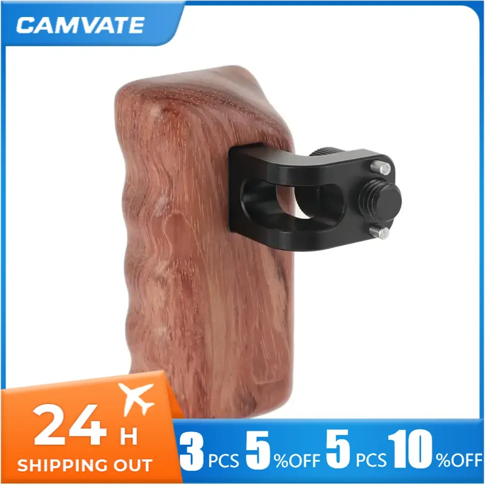 CAMVATE Camera Wooden Handle Grip With 3/8"-16 Thumbscrew Lock Knob & ARRI Locating Pins For DSLR Camera Cage Rig Support System