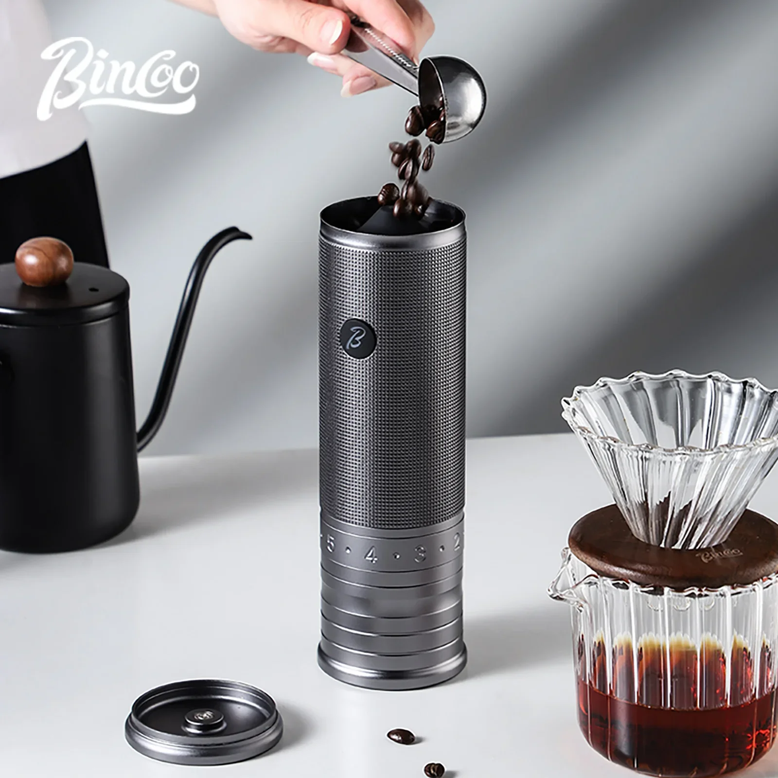 Bincoo Electric Bean Grinder Steel Core Coffee Grinder All-Metal Body Home Outdoor External Italian Mini Portable Coffee Grinder
