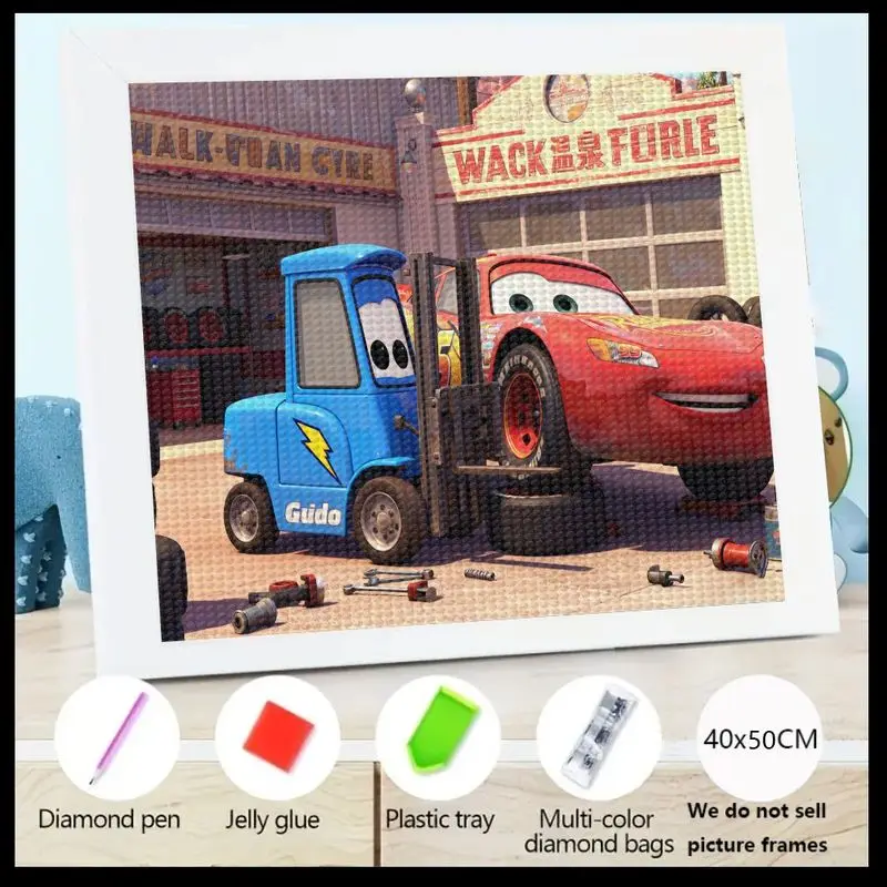 

1 шт. Disney Pixar Cars 5D алмазная живопись полный комплект сверл, молния Маккуин и гидо гаражная сцена DIY хрустальные стразы искусство, Lar