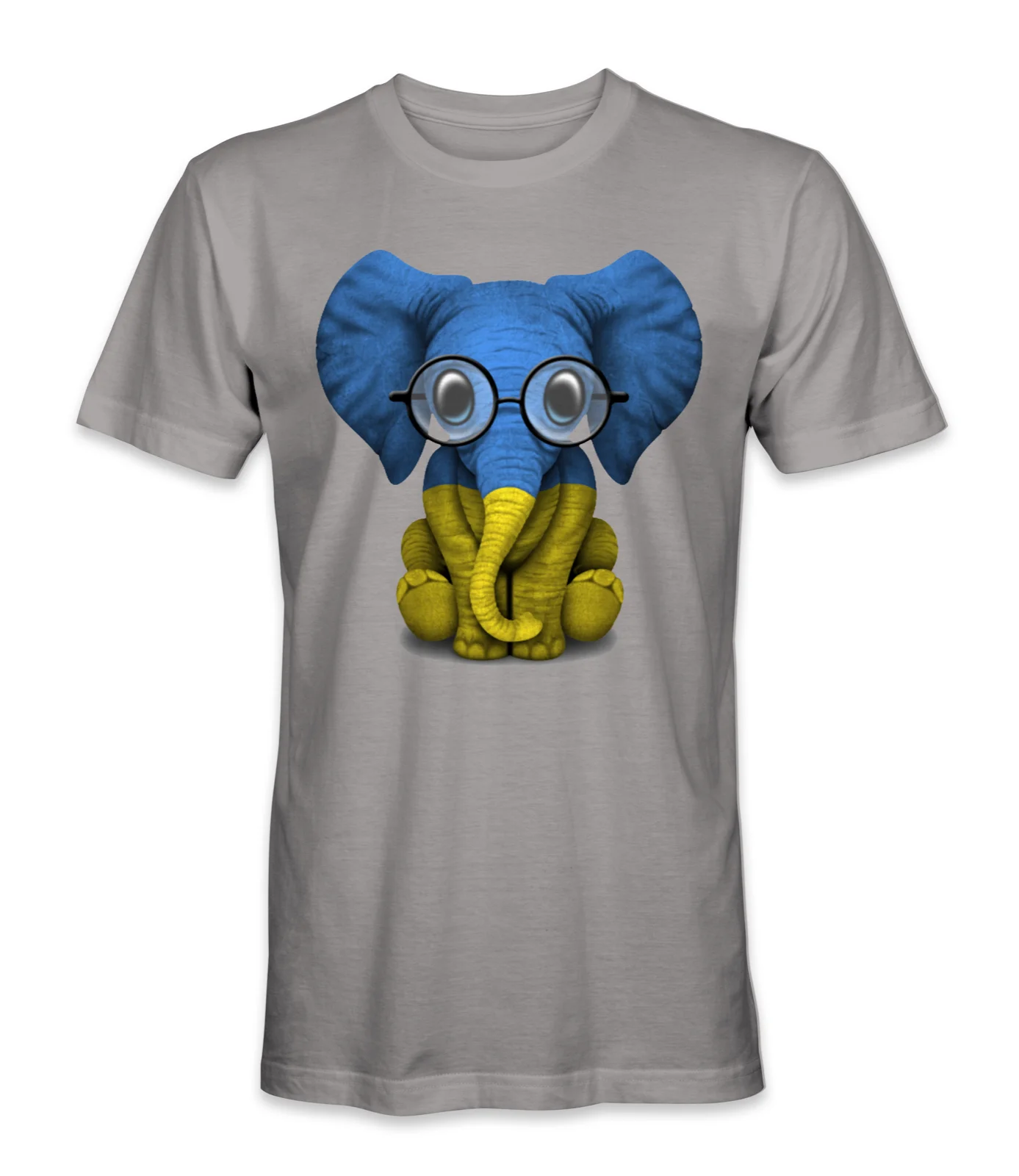 Ukraine Country Flag Elefant Mit Brille Auf T-Shirt Men's 100% Cotton Casual T-shirts Loose Top Size S-3XL