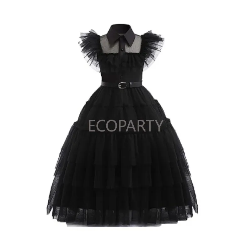 2024 Halloween Costume Maleficent Tutu Wednesday Dress For Girls Cosplay Evil Queen Black Gothic Mesh Princess Dress Vestido