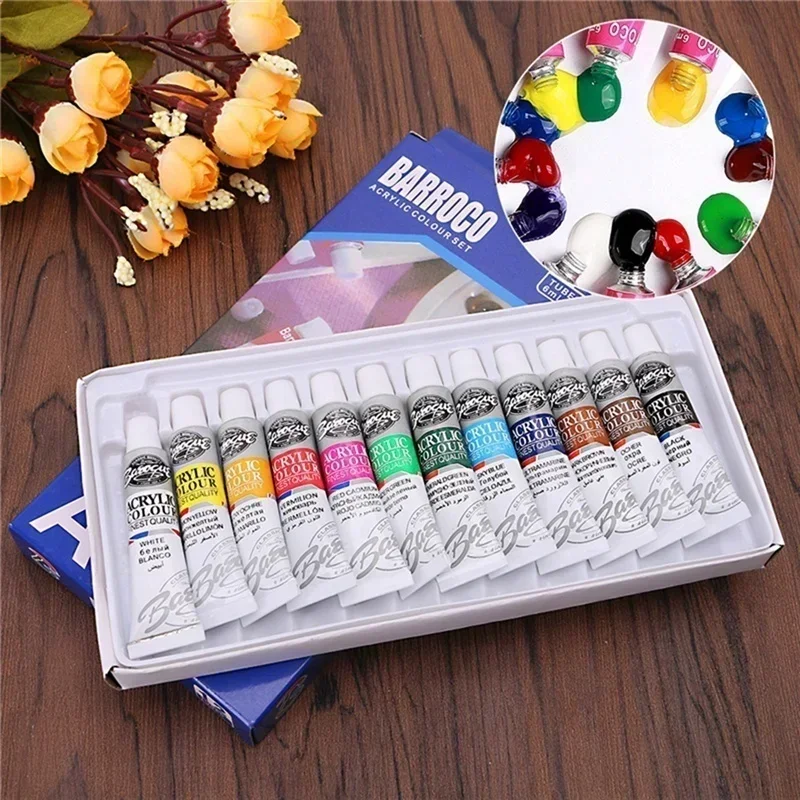 conjunto de pintura de arte faca voce mesmo conjunto profissional de aquarela acrilica pedra ceramica tintas acrilicas pincel material escolar 12 cores 01