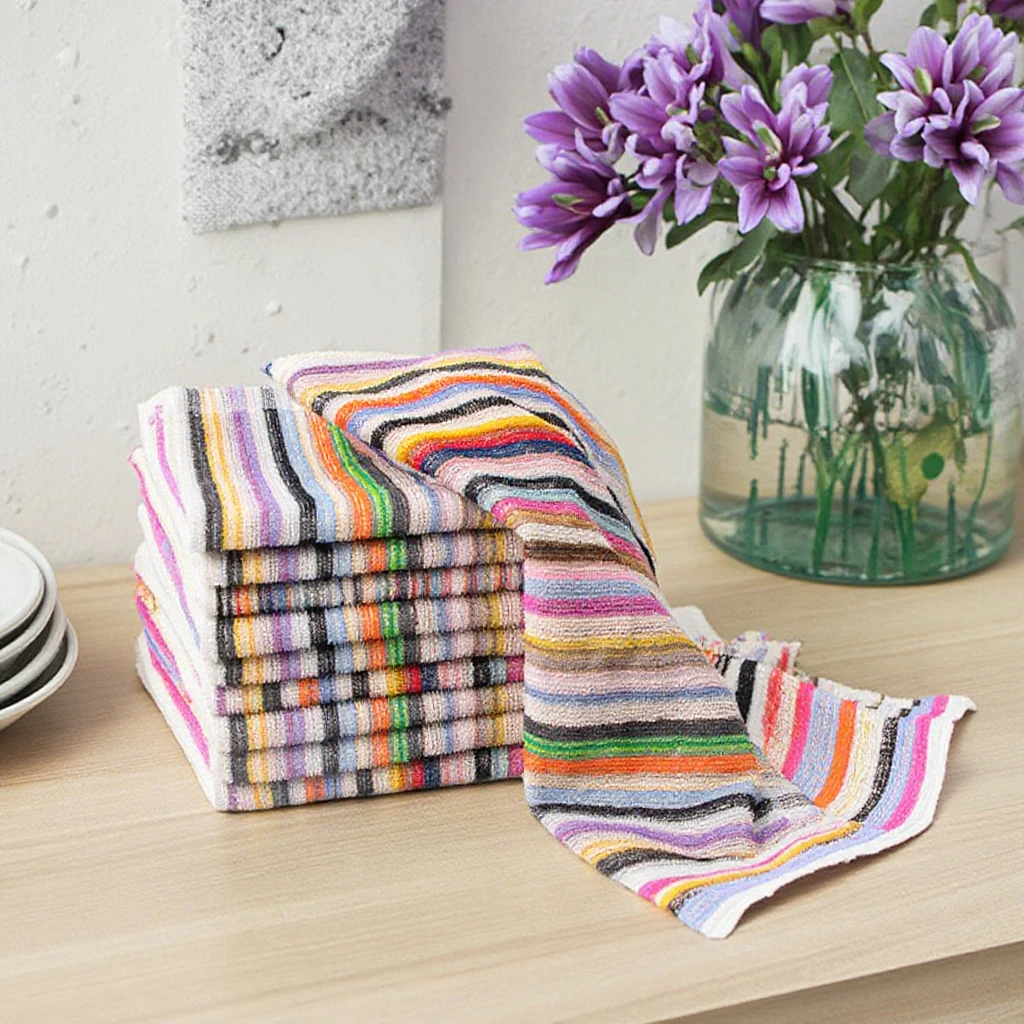 Gestreiftes quadratisches Handtuch aus 100 % Baumwolle, Handtuch, Geschirrtuch, super saugfähig, Fleckenentfernung, Mehrzweck-Reinigungstuch, Geschirrtuch
