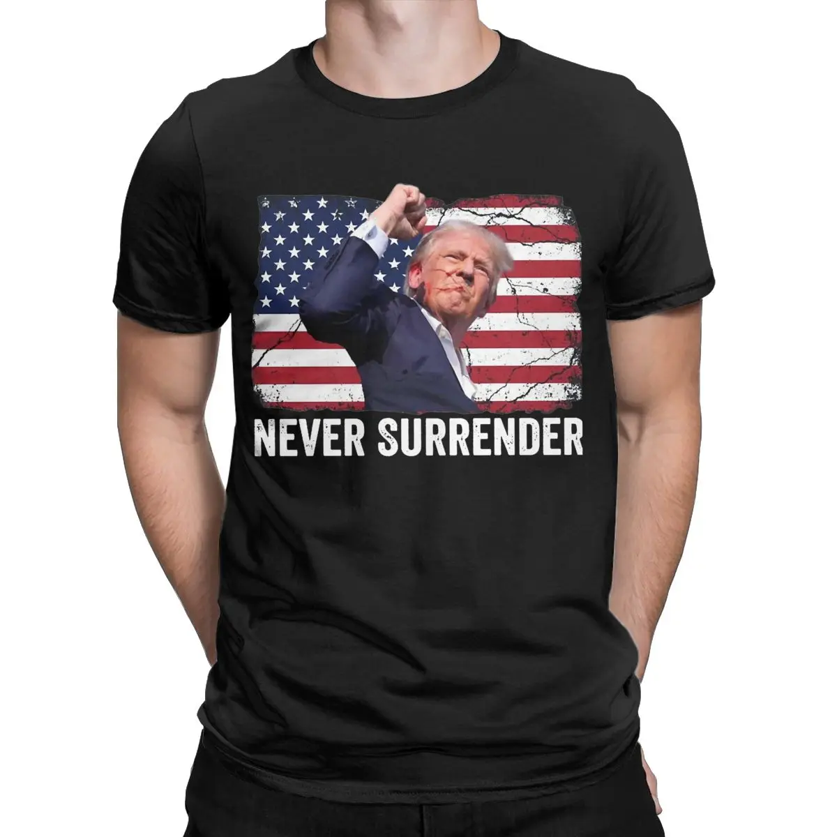 Men's T-Shirts Donald Trump Shot 2024 Rally Never Surrender Funny Cotton Tees Short Sleeve T Shirts Crewneck Tops 4XL 5XL 6XL