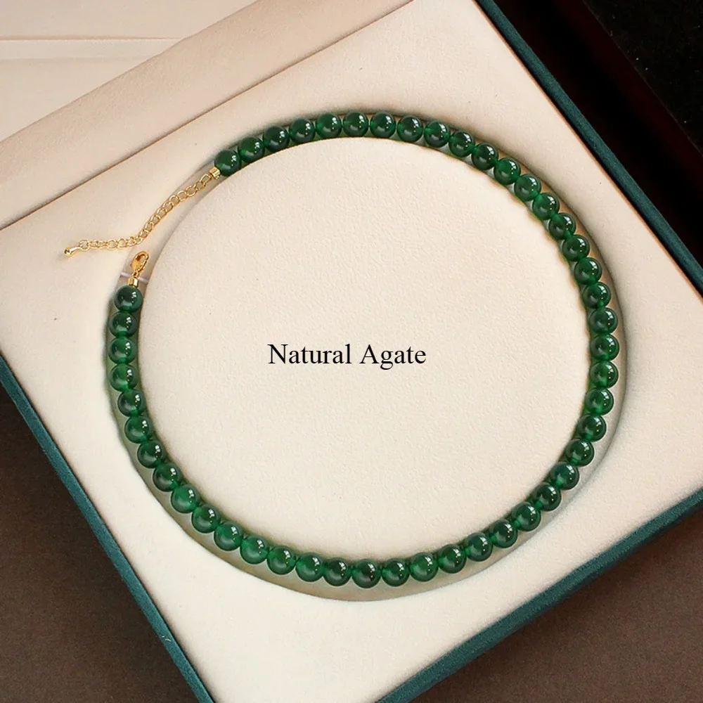 Fashion Luxurious Natural Stone Emerald Agate Necklace for Women Charm Simplicity Girl Gift Collarbone Chain Jewelry Wholesale