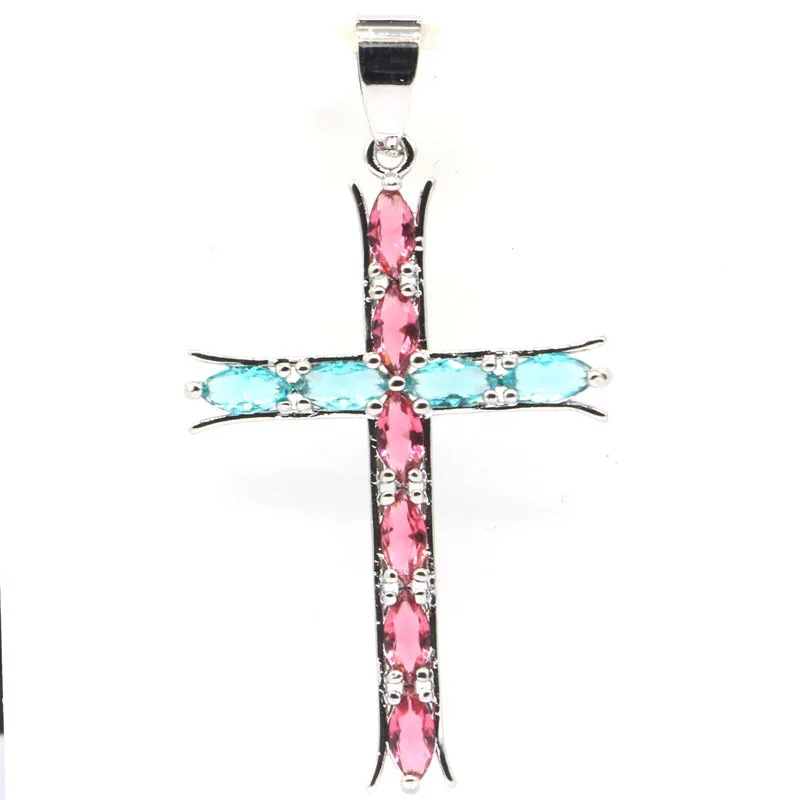 

Buy 3 Get 1 Free 49x27mm Romantic Cross Shape Green Amethyst Rich Blue Aquamarine Rhodolite Garnet Silver Pendant