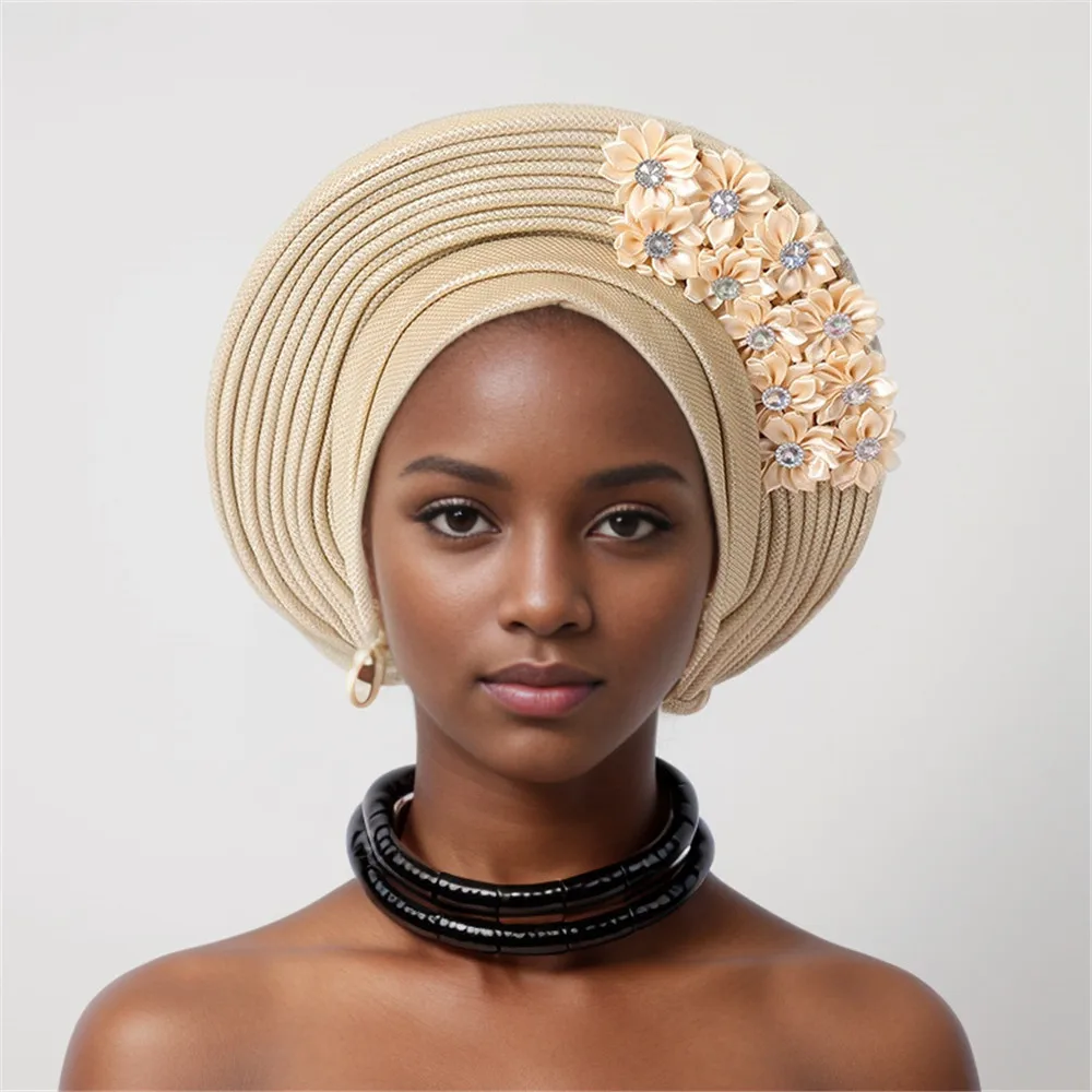Frauen Kopf wickel für Hochzeits feier Nigeria Kopf bindungen mit Blumen bereits gemacht Auto Gele 2024 neue afrikanische Headtie Turban – Detail 10