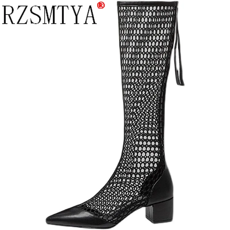 Women Sandals Boots 2021 Summer New Gladiator Zipper Mesh Breathable Med Heels Fashion Boots Designer Shoe Women