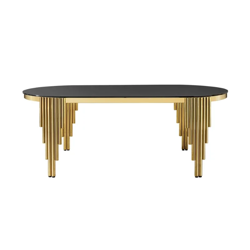 

Light luxury stainless steel dining table High-end restaurant dining Luxury hotel Glass dining