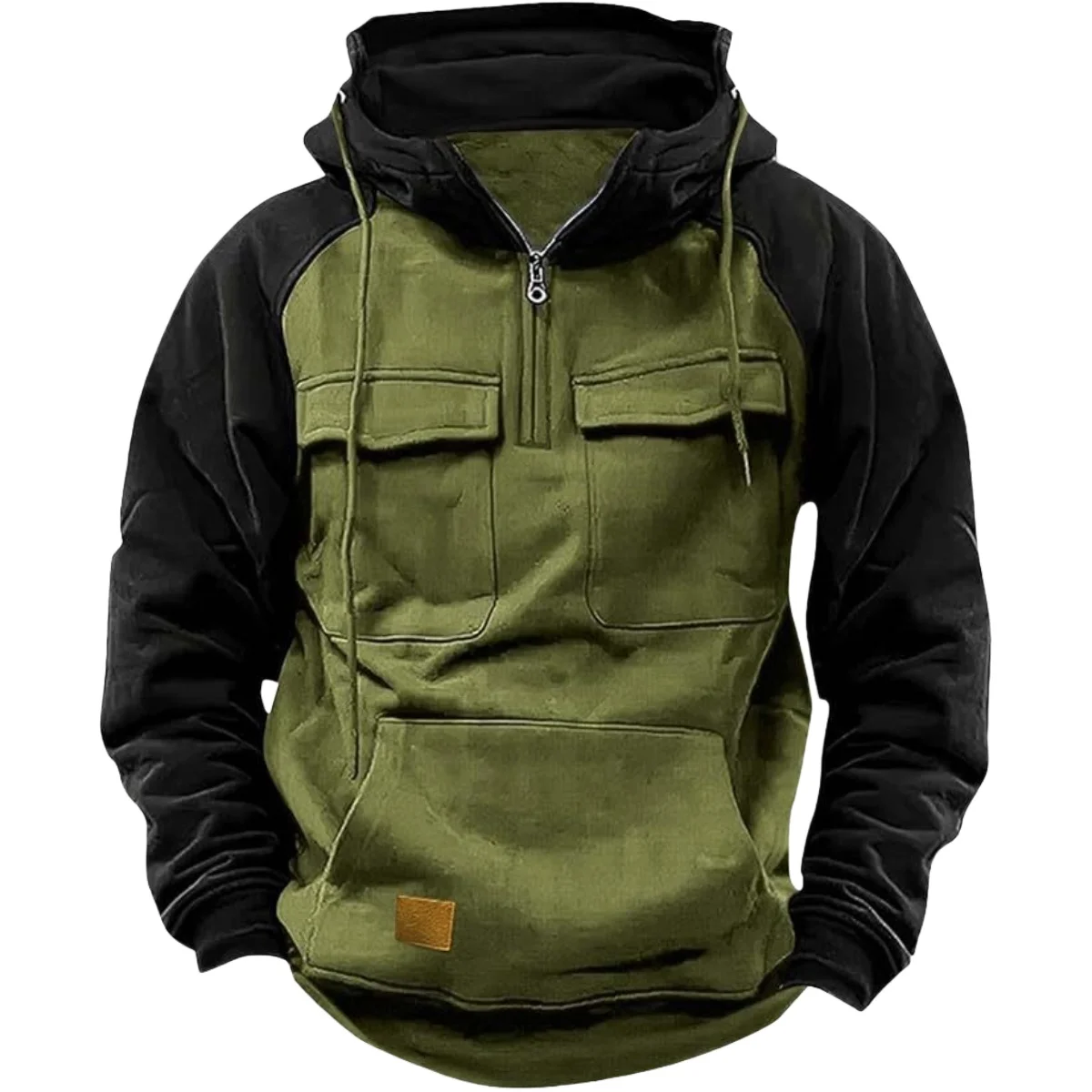 Autumn/Winter Street Fashion Patchwork Loose Hooded Windproof Fleece Combat Half-Zip Pullover Jacket Sporty Casual Hoodie