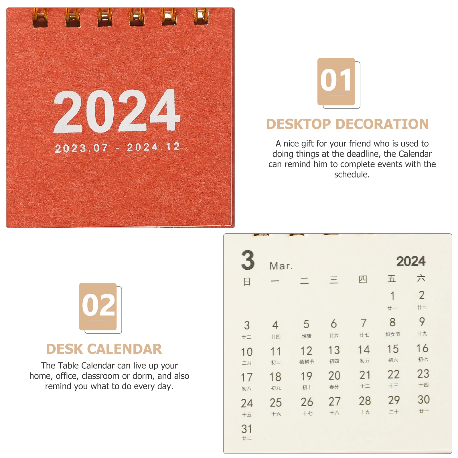 

s Small Calendar 2024 Desktop Decorative Tabletop Monthly Home Office Accessory Bright Simple Design Sturdy